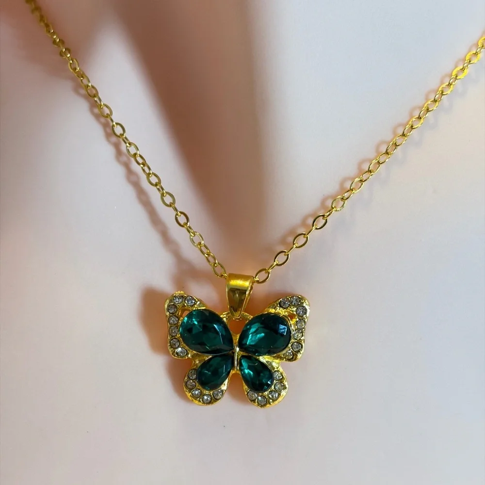 Gold and Green Butterfly Necklace.